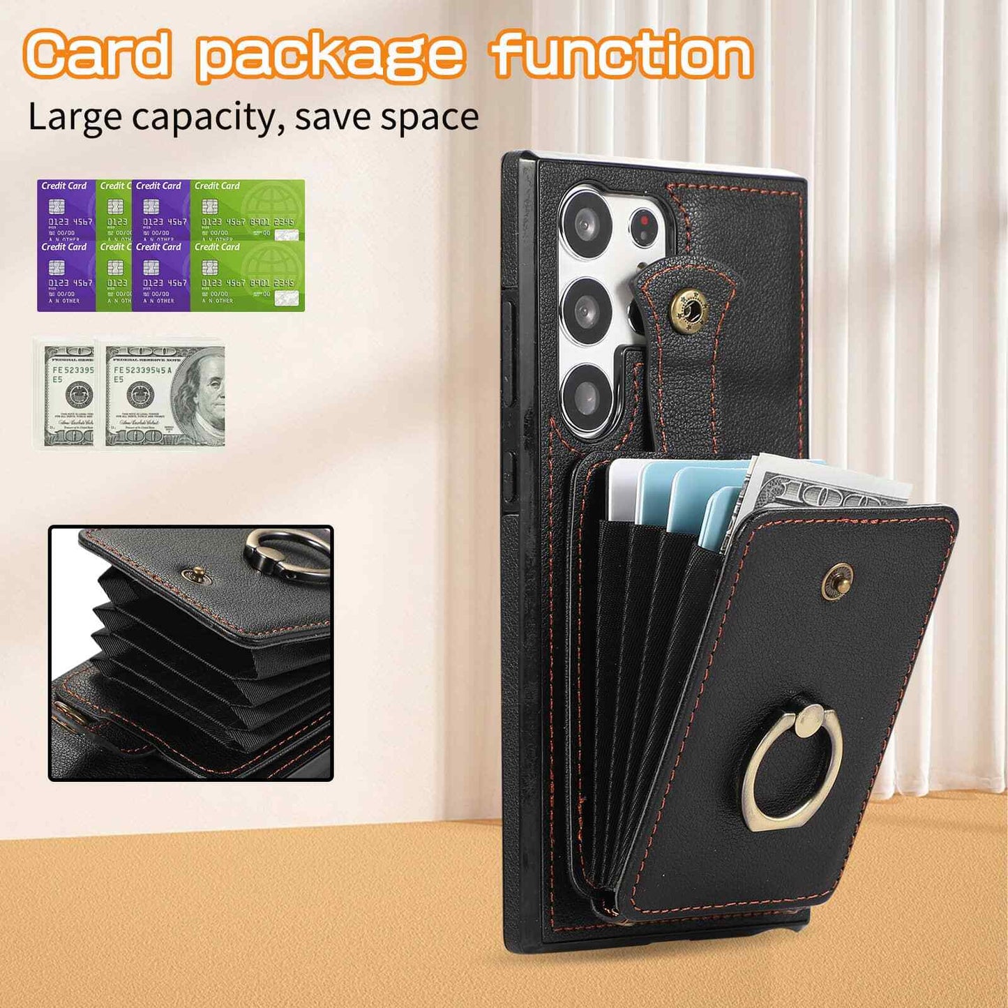 For Samsung Galaxy S25 Ultra/S25+ Case Wallet with Card Holder 360°Rotation Ring