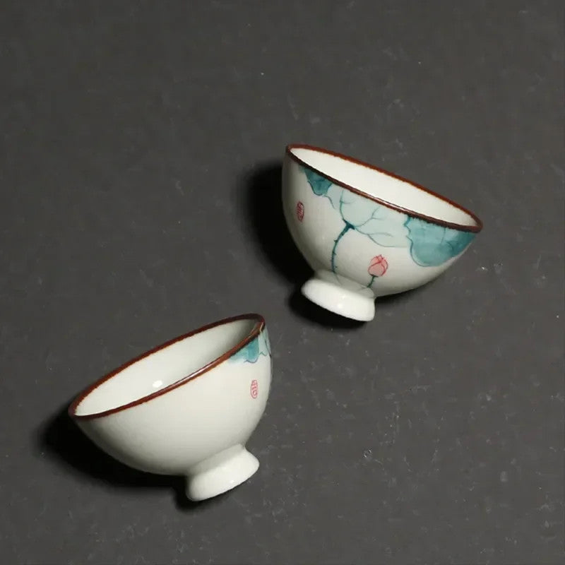 45ml Chinese Ceramic Teacup Personal Cup Hand Painted Lotus Tea Bowl Master Cup