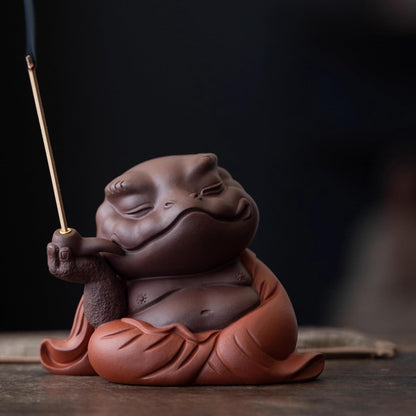 Toad Purple Sands Tea Pet Incense Holder 11.6cm Chinese Tea Play Decoration