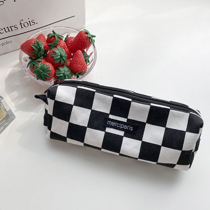 Plaid Cosmetic Bag Canvas Handbags Purse Organizer Pencil Makeup Bags Lipstick