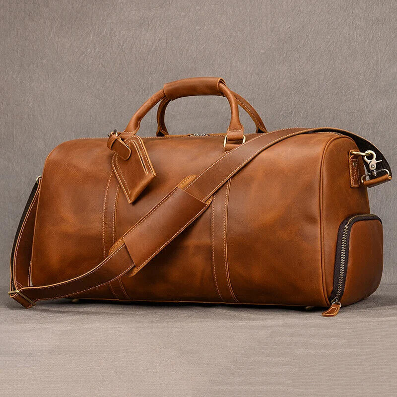Genuine Leather Travel Bag Men Women Cowhide Casual Travel Weekend Shoulder Bag