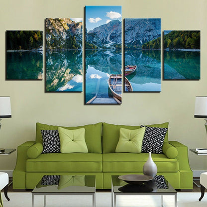 Mountain Forest Lake Boats Landscape Canvas Prints Painting Wall Art Home Decor
