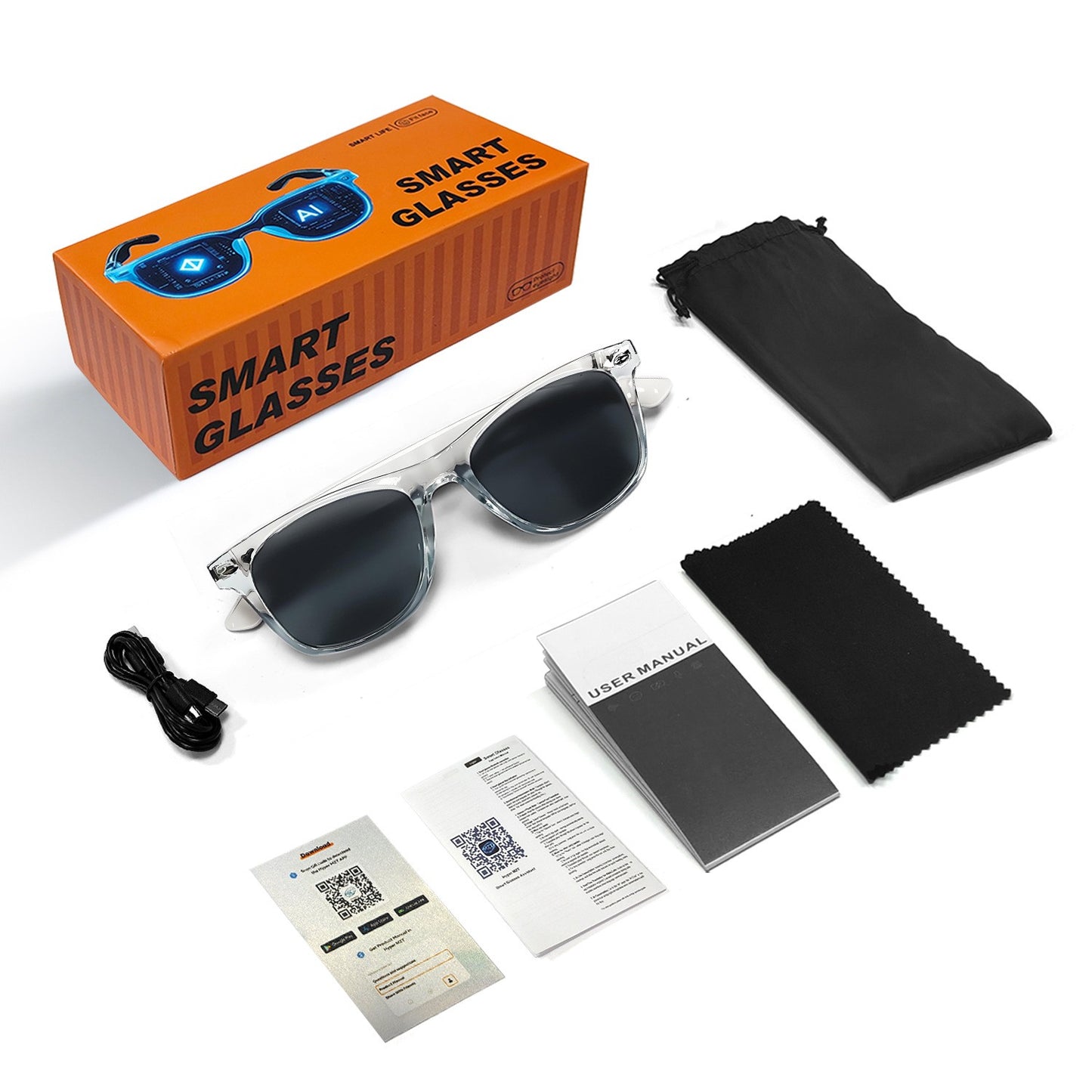 AI translation 100 languages Bluetooth listening songs calling smart glasses