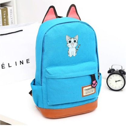 Cat Ear Shape Backpack Canvas Bag Students Schoolbags Shoulder Bags 42*35*16 CM