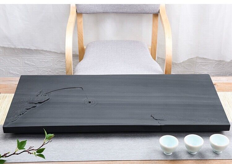 Newly Listed Chinese Black Stone Tea Tray Fishing Design Carved Weighted Tray