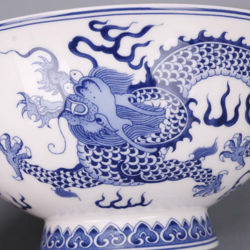 6.1 inch Chinese Qing Qianlong Blue and White Two Dragons Design Porcelain Bowl
