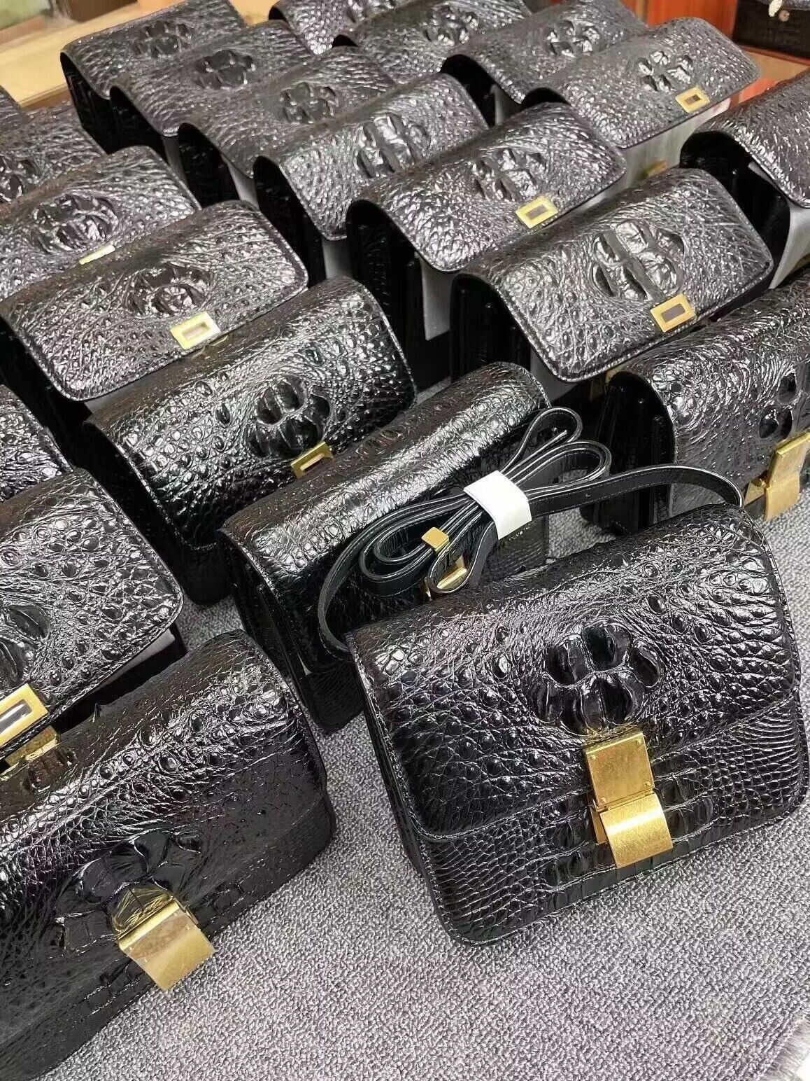 Black Alligator Crocodile Skin Leather Bags, Women's Luxury Sling Shoulder Bags