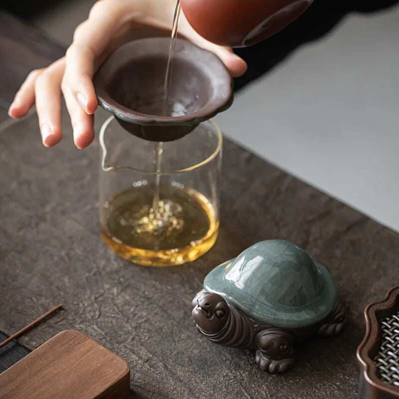 Little Turtle Tea Set Filter Figurine - Handmade Sculpture Kung Fu Tea Set