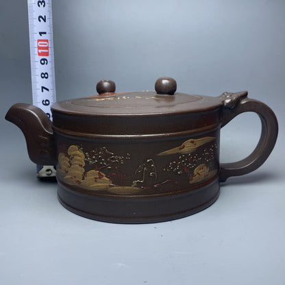 Vintage China Yixing Purple Clay Teapot Zisha Ceremony Painted Landscape Teaware