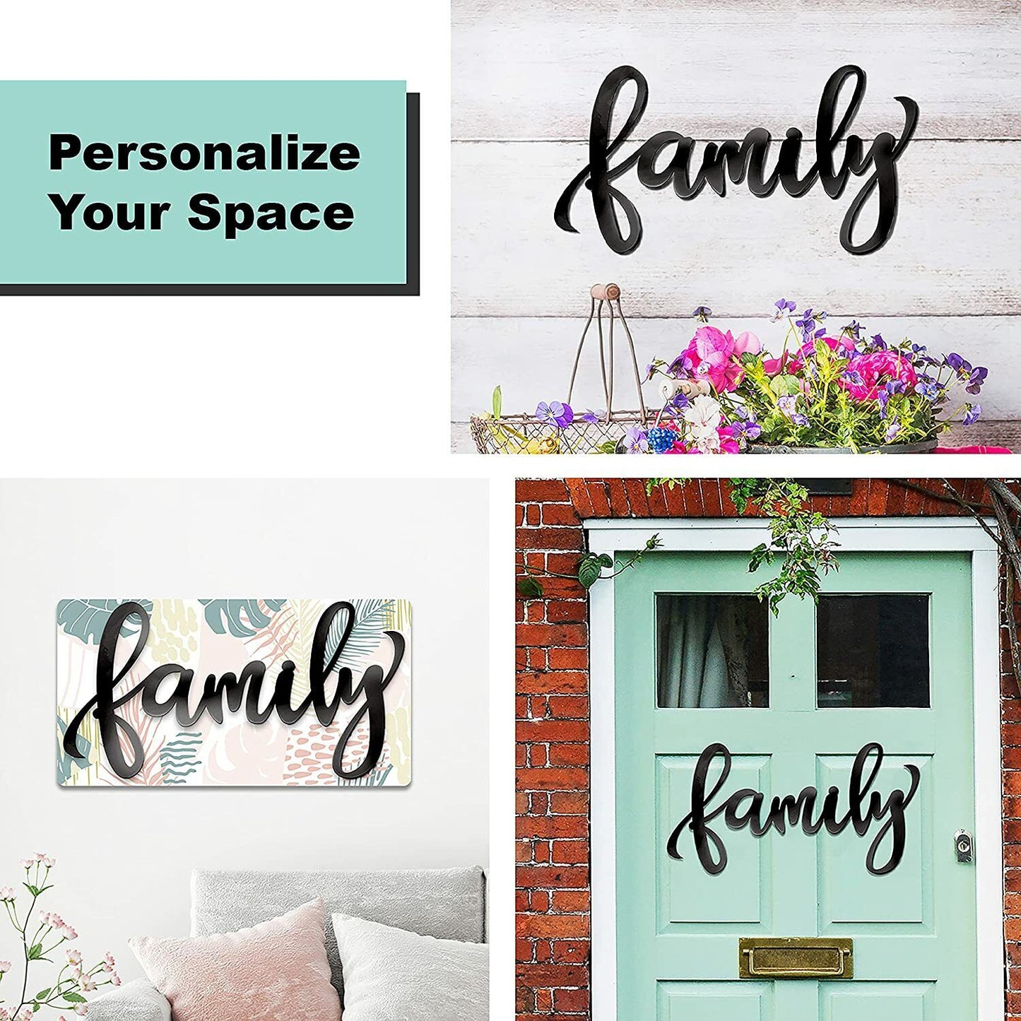 18"X9" Black Family Sign Heavy Iron Happy Family Wall Art Family Wall Decor