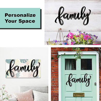 18"X9" Black Family Sign Heavy Iron Happy Family Wall Art Family Wall Decor