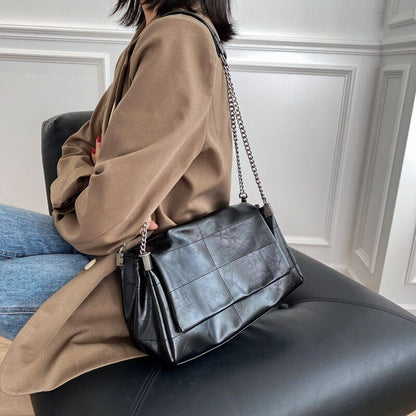 Handbag Vintage Shoulder Bag Thick Chain Messenger Soft Flap Shoulder Crossbody
