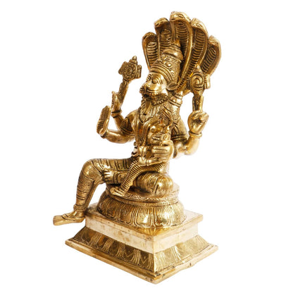Hindu God Brass Lord Narasimha Bhagwan on Sheshnag Idol Figurine