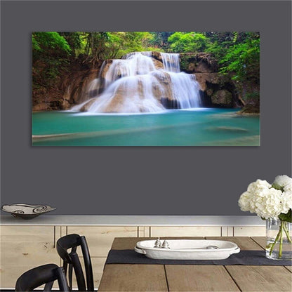 Large art prints Home Decor Canvas Painting Wall Art Forest Waterfall Green