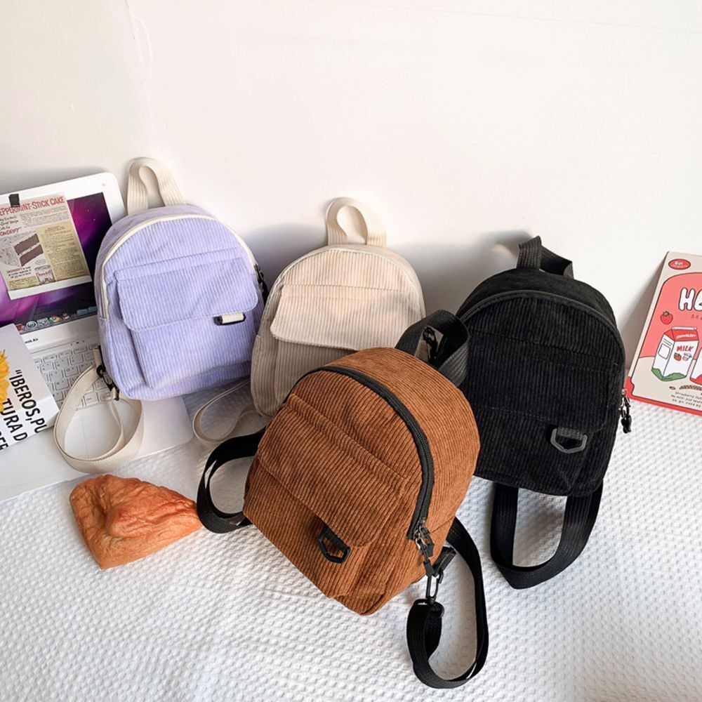 Backpack Solid Color Corduroy Small Backpack Student Bookbag Traveling 23*19*6CM