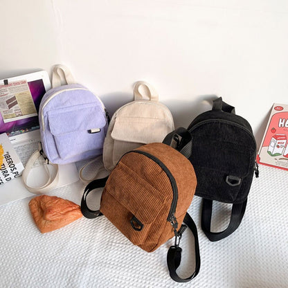 Backpack Solid Color Corduroy Small Backpack Student Bookbag Traveling 23*19*6CM