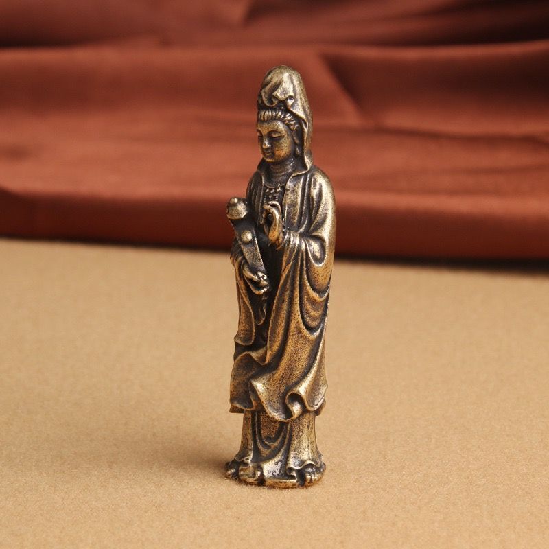 Brass Nanhai Guanyin Bodhisattva Buddha Desktop Ornament Zen Tea Pet