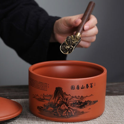 Sealed Tea Canister For Loose Tea Print Small Tea Caddy With Lid Zisha Clay New