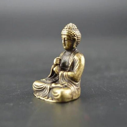 3.2cm Chinese Buddhism Brass Sakyamuni Buddha Statue Table Tea Pet Ornament