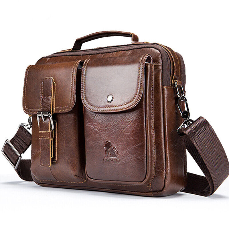 100% Genuine Leather Men's Handbag 11" Crossbody Shoulder Bag Business Messenger