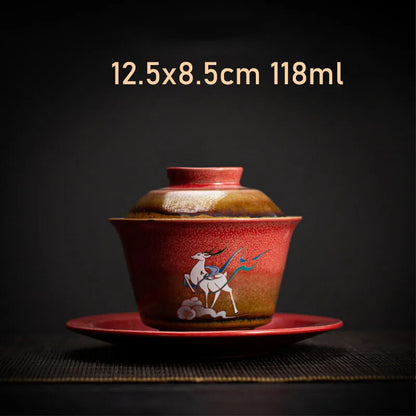Retro Radiance Ceramic Gaiwan Chinese Tea Set Sancai Tea Bowl Portable