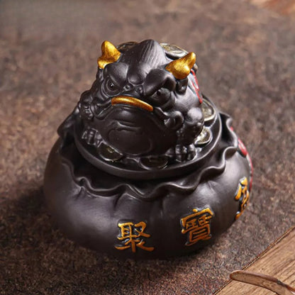9.3cm Purple Clay Rotating Golden Toad Treasure Basin Tea Pet Handmade Statue