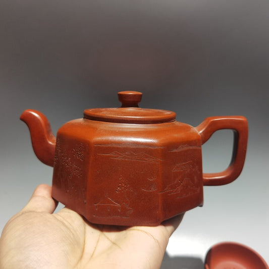 Set Chinese Old Yixing Clay Teapot Handmade Eight Parties Purple Sand Teapot380c