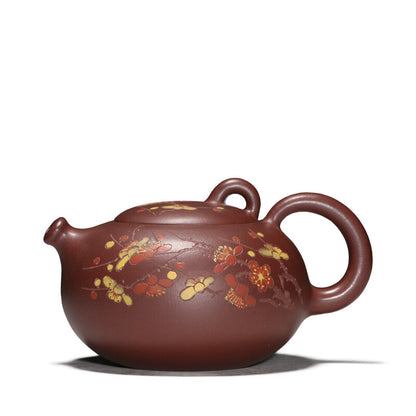 Yixing Purple Clay Handmade Teapot 300ml Spring plum painting Gongfu Tea Infuser