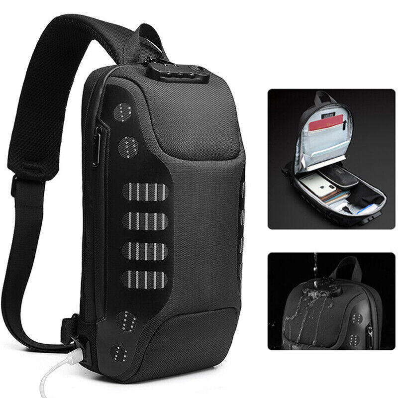 Men's Sling Backpack Oxford cloth Waterproof&Anti-theft Crossbody Sport Bags USB