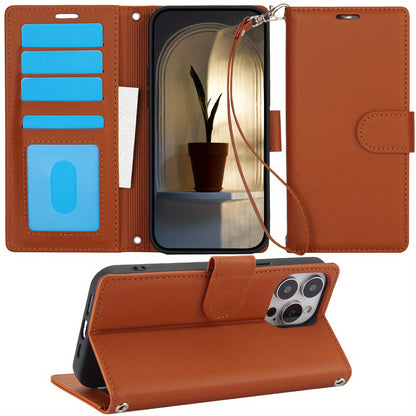 For iPhone 16/15/14/13/12/11 Pro Max Case Card Holder Wrist Strap Wallet Cover
