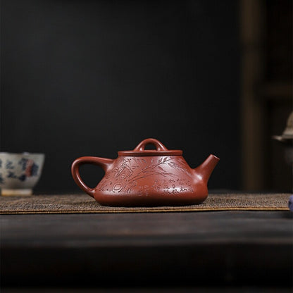 Full Handmade Tea Pot Bamboo Carved Marked Pot Real Yixing Zisha Dahongpao Clay
