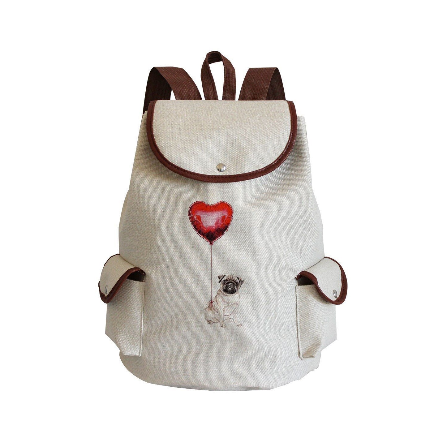 Dog Paw Print Backpack Drawstring Bags Linen Students Portable Cute Pug Printed