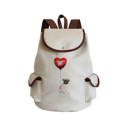 Dog Paw Print Backpack Drawstring Bags Linen Students Portable Cute Pug Printed