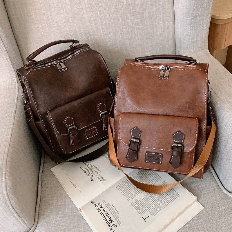 Women Backpack Vintage Synthetic Leather Travel Bag Retro Student Bag 26*15*32CM