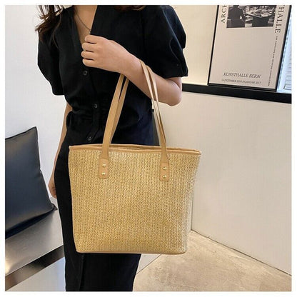 Women Jute Shoulder Handbag Tote Bag for Travel Beach Park Grocery Shopping