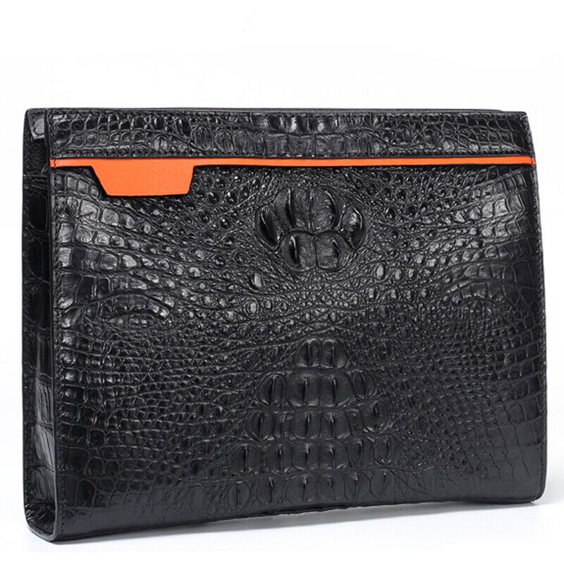 100% Real Crocodile Skin Leather Mens Business Clutch Wallet Zipper Envelope Bag