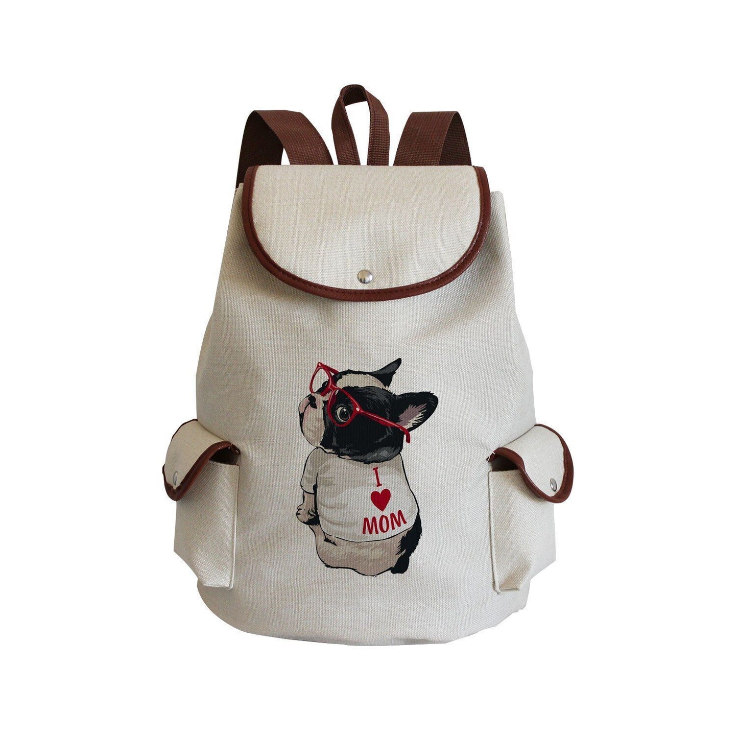 Dog Paw Print Backpack Drawstring Bags Linen Students Portable Cute Pug Printed