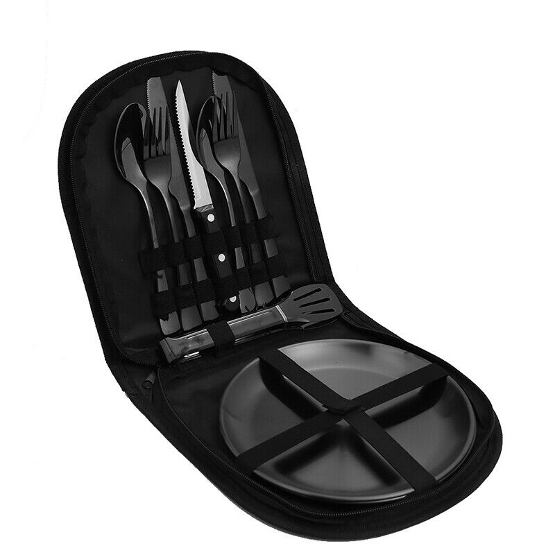 Camping Tableware Set Stainless Steel 10/19Pcs Picnic Cutlery Set W/ Storage Bag