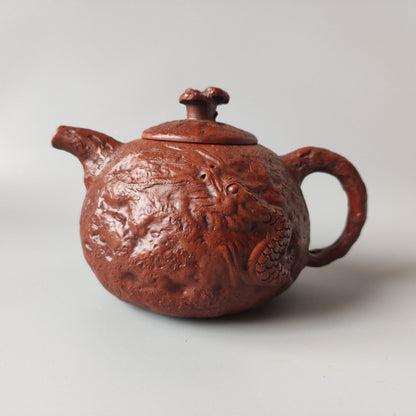 Vintage Chinese Yixing Purple Clay Teapot Zisha Ceramic Carving Dragon Tea Set