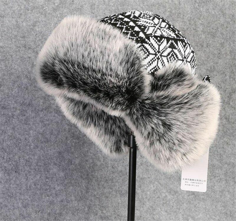 thick knitted cap windproof winter warm hat printed snowflake pattern earmuff