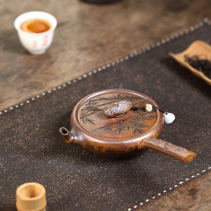 Original Ore Real Yixing Zisha Tea Pot Handmade Bamboo Carved Master Pot 180ml