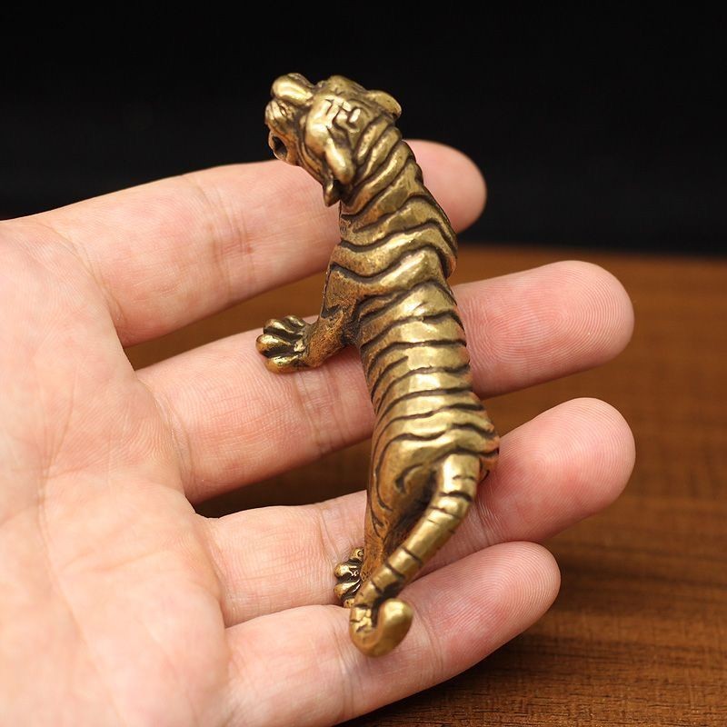 Solid Brass Tiger Figurine Statue Decor Ornament (Large Size)