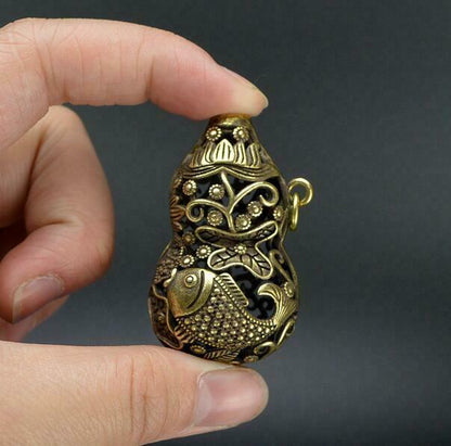 Chinese Pure Brass Gourd Flower Pattern Small Pendant