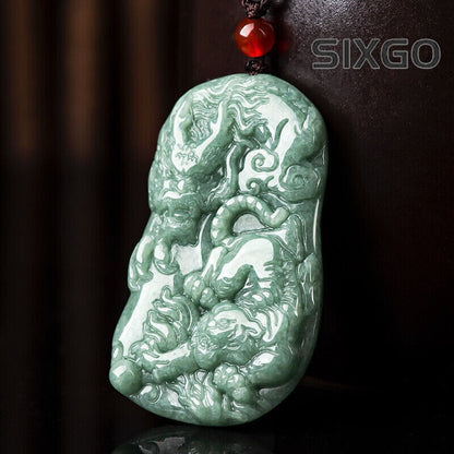 Real Grade A Natural Green Jade Jadeite Lucky Tiger Dragon Pendant