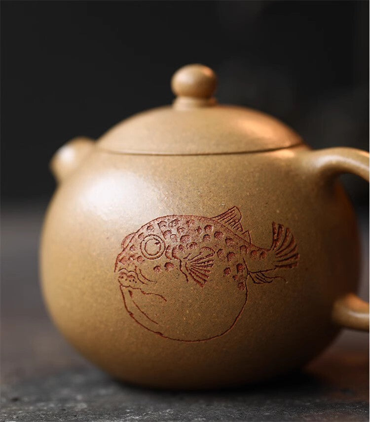200cc chinese Yixing Handmade Zisha teapot Duan Clay Puffer Gongfu Hu Tea Pot