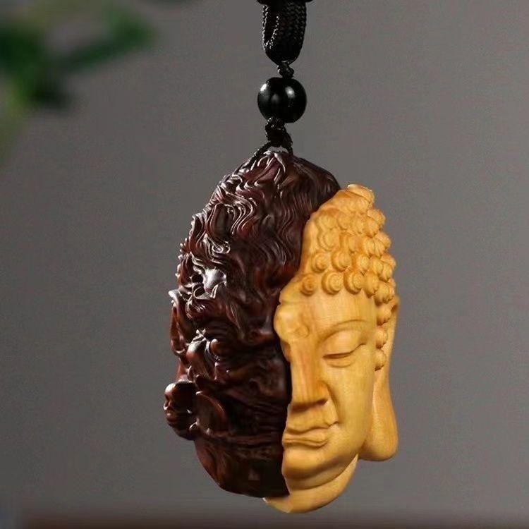 Thuja & Boxwood Between Good & Evil Hand Piece 2.36in Carving
