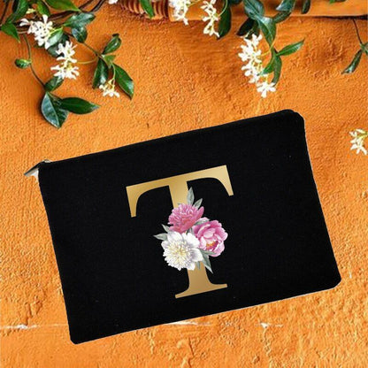 Makeup Bag Floral Alphabet Print Cosmetic Case Bridal Party Pouch Purse 14*22 CM