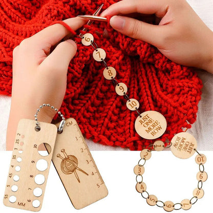 Crochet Stitch Marker Wooden DIY Knitting Weaving Calculator Density Gauge Ruler