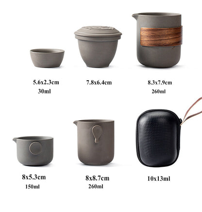 Kung Fu Tea Set Purple Clay One Pot Four Cups Portable Outdoor Travel Tea Set