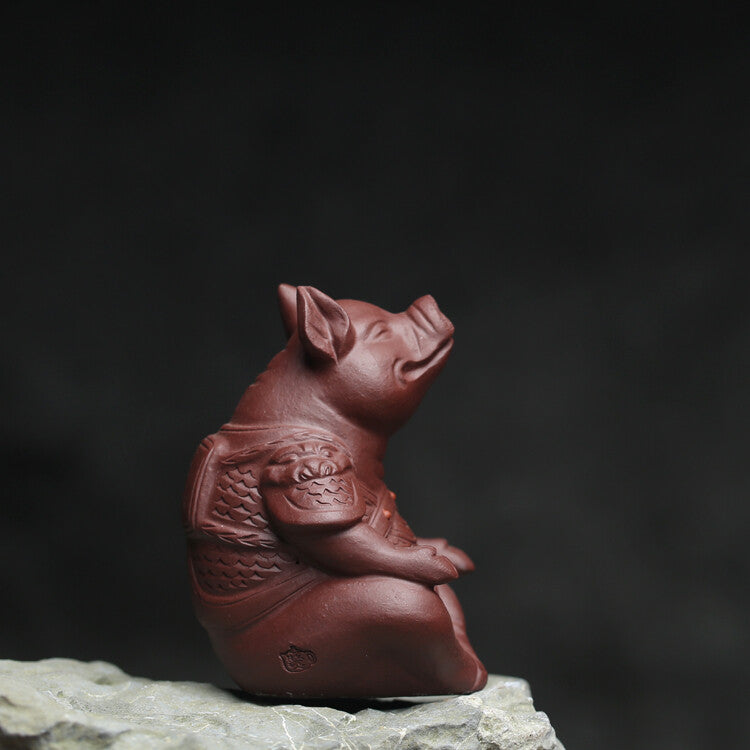 Chinese Creative Tea Pet Pig Statue Good Luck Bring Zisha Purple Clay Tea Play